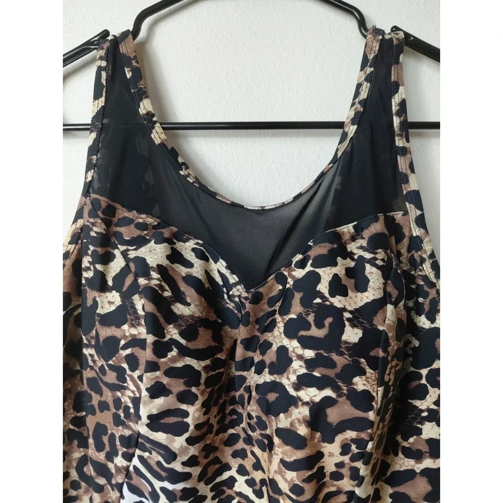 Swimsuits For All Leopard  Swim Dress Halter One Piece Sz 14 NWOT Beach Vaca